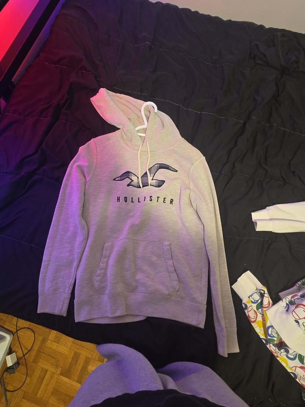 Hollister Hoodie Size S Grey Plaid Logo Pullover Sweatshirt